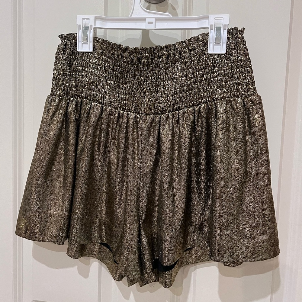 Gold Sparkle Smocked Waist Shorts Size Small